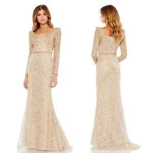 Mac Duggal | EMBROIDERED APPLIQUE SHOULDER DETAIL TRUMPET GOWN #11187